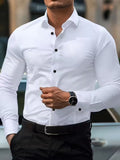 Elastic white button men's plus size shirt