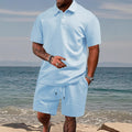 Jacquard fabric casual sports short-sleeved collared polo shirt set