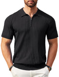Men's Zippered Short-Sleeve Ribbed Knit Polo Shirt (Spring/Summer)