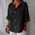 New loose-fitting V-neck cotton linen button-down top