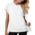 Loose-fitting solid color short-sleeved top with pockets