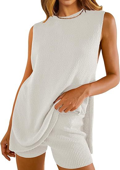 Solid color knitted loose sleeveless set