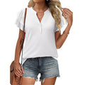 V-neck short-sleeved ruffle sleeve T-shirt, button-down shirt, fashionable top