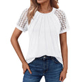 Women's short-sleeved round neck T-shirt with lace cutouts