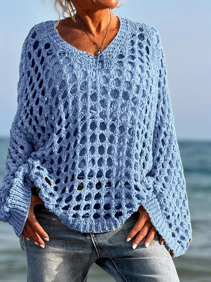 Fashionable openwork knit cardigan