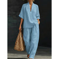 Loose, casual, comfortable, simple solid color two-piece set