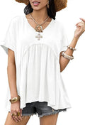Summer short-sleeved V-neck casual loose pleated shirt
