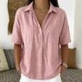 New summer women's loose-fitting, comfortable collared short-sleeved solid color shirt