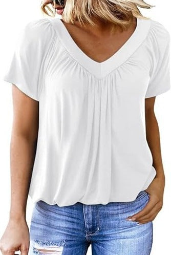 V-neck raglan sleeve pleated casual everyday lounge T-shirt