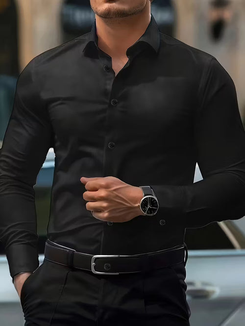 Elastic white button men's plus size shirt