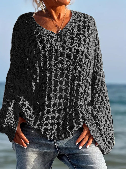 Fashionable openwork knit cardigan