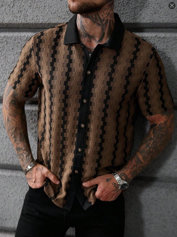 Retro plaid knit short-sleeved shirt, versatile and casual style top