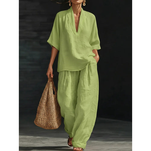 Loose, casual, comfortable, simple solid color two-piece set