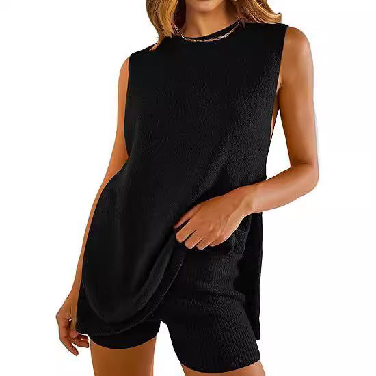Solid color knitted loose sleeveless set