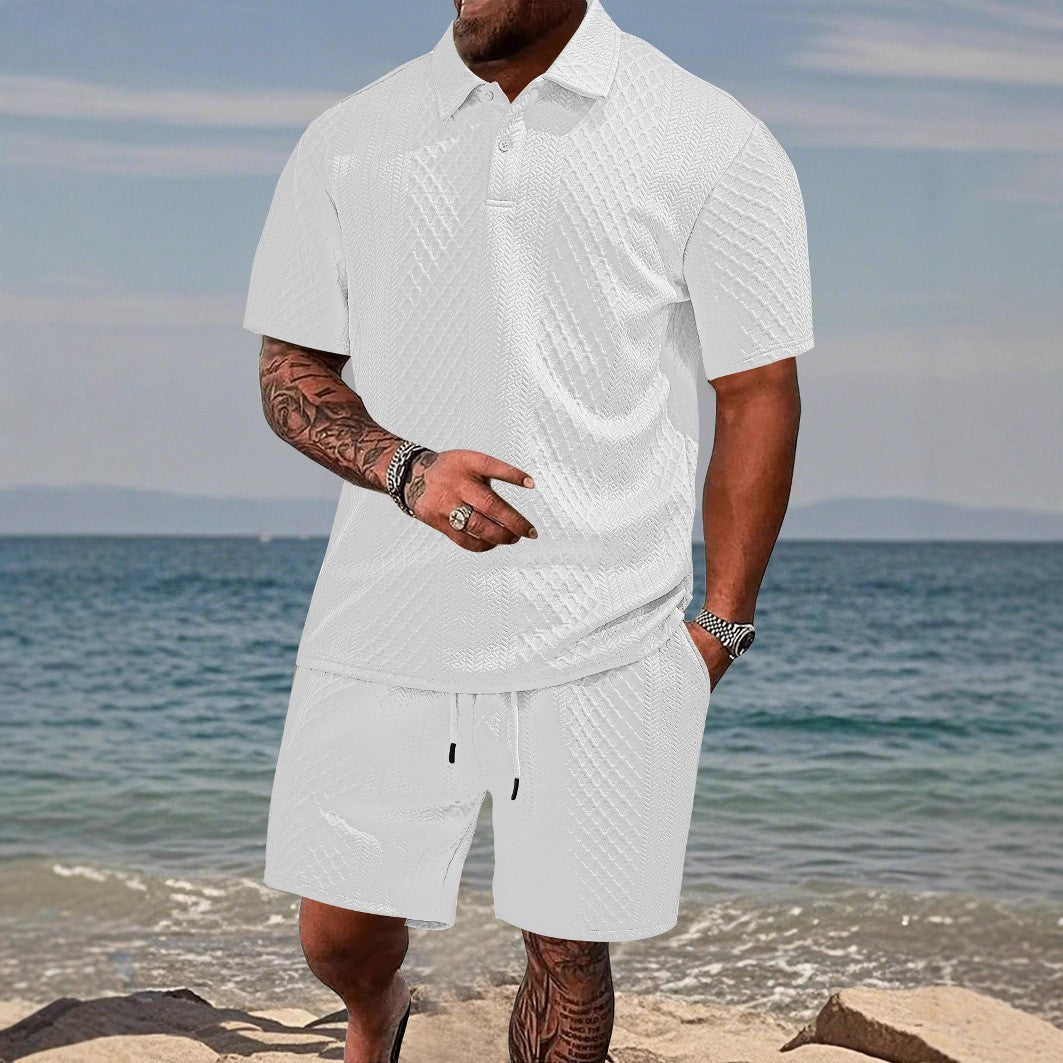 Jacquard fabric casual sports short-sleeved collared polo shirt set