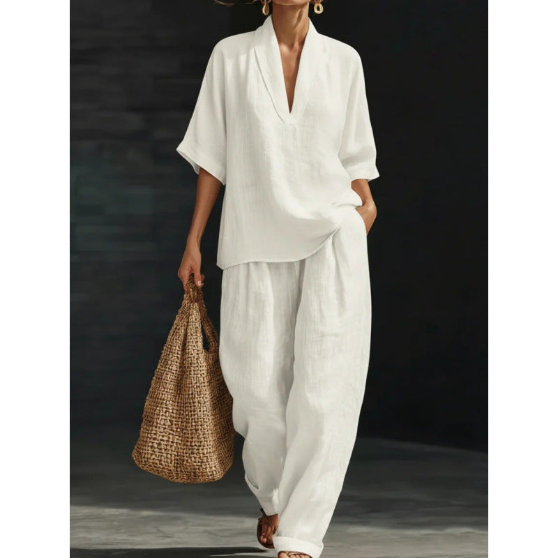 Loose, casual, comfortable, simple solid color two-piece set