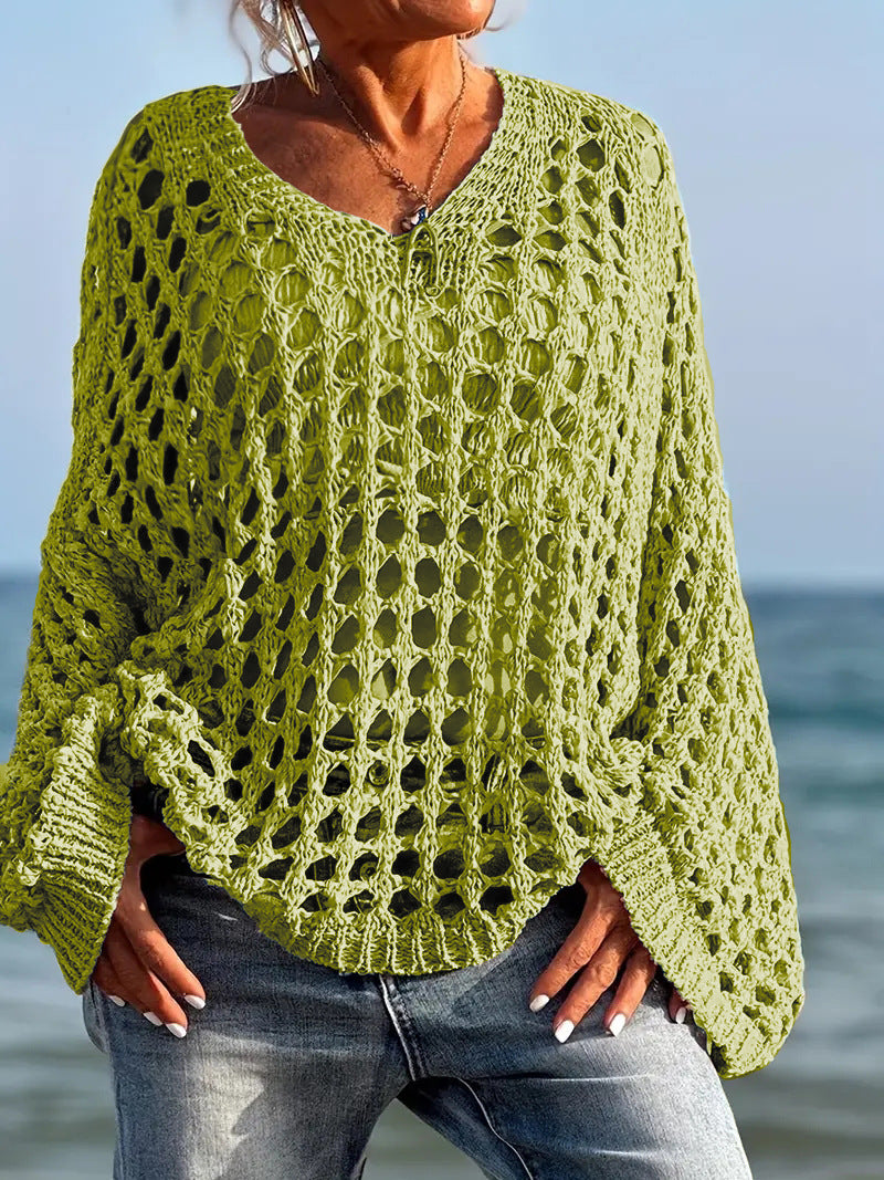 Fashionable openwork knit cardigan