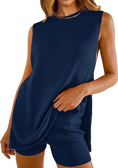 Solid color knitted loose sleeveless set