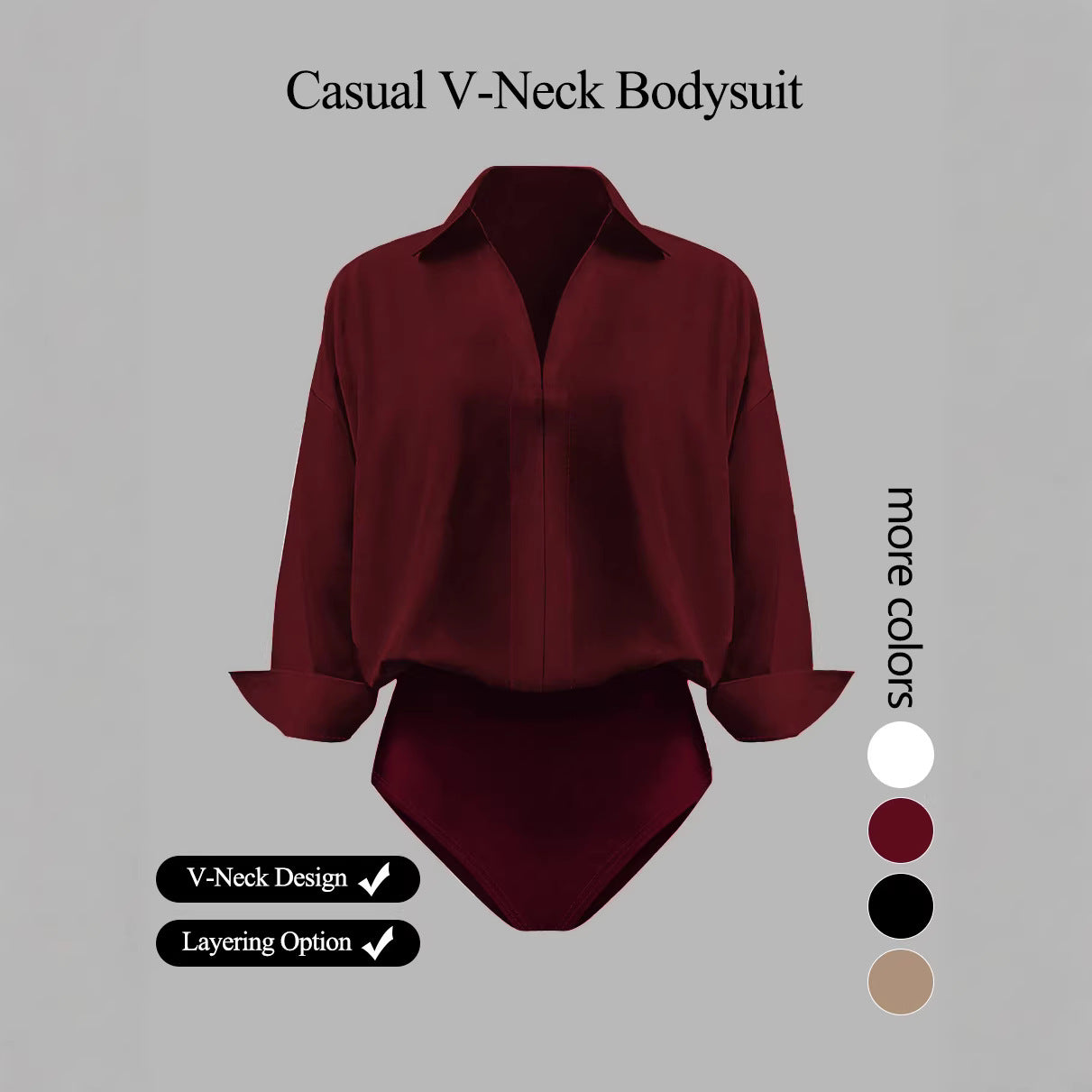 Women's V-neck fashionable, elegant, simple solid color long-sleeved shirt for spring