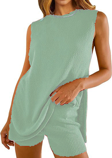Solid color knitted loose sleeveless set