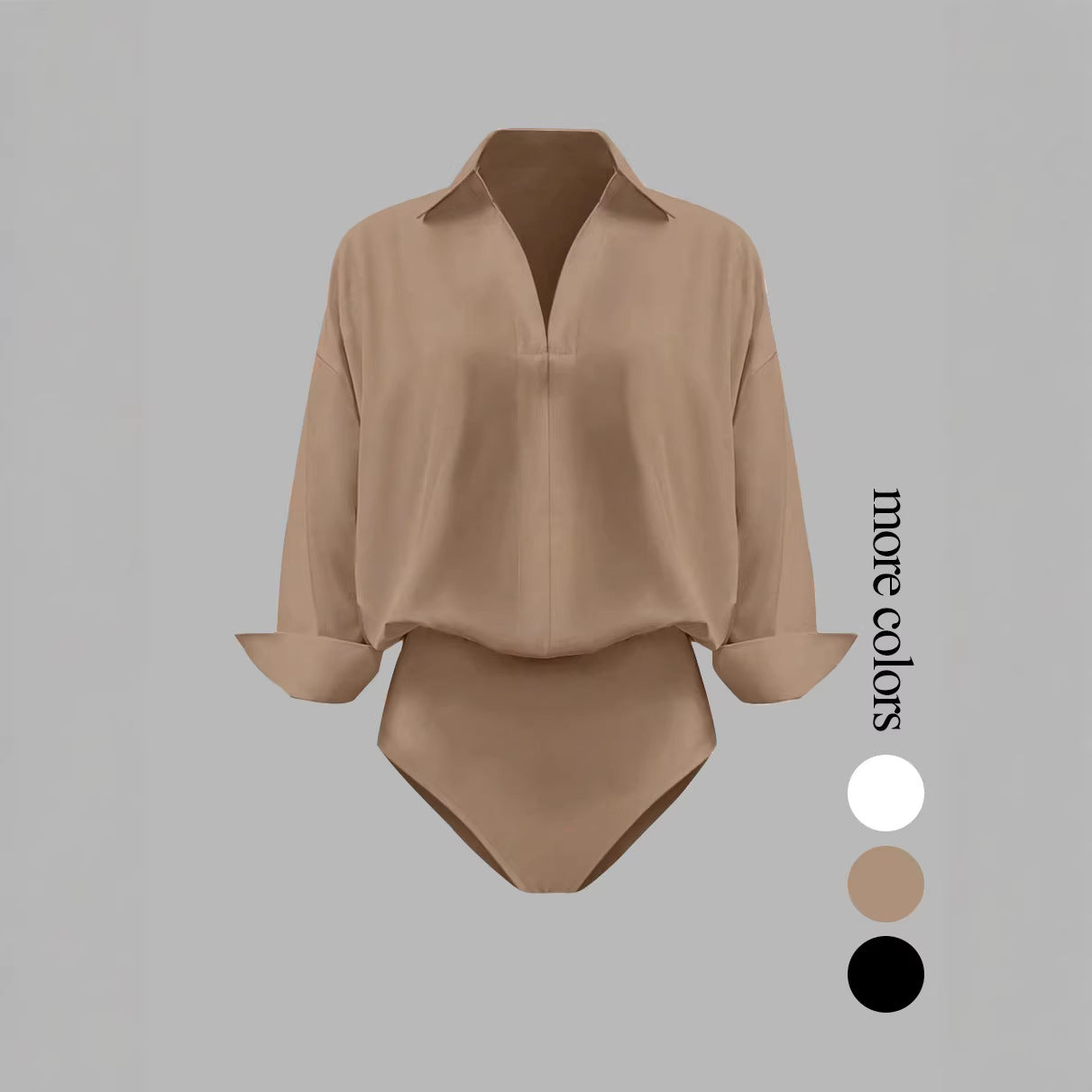 Women's V-neck fashionable, elegant, simple solid color long-sleeved shirt for spring