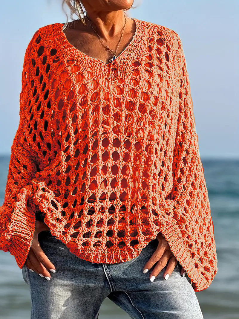 Fashionable openwork knit cardigan