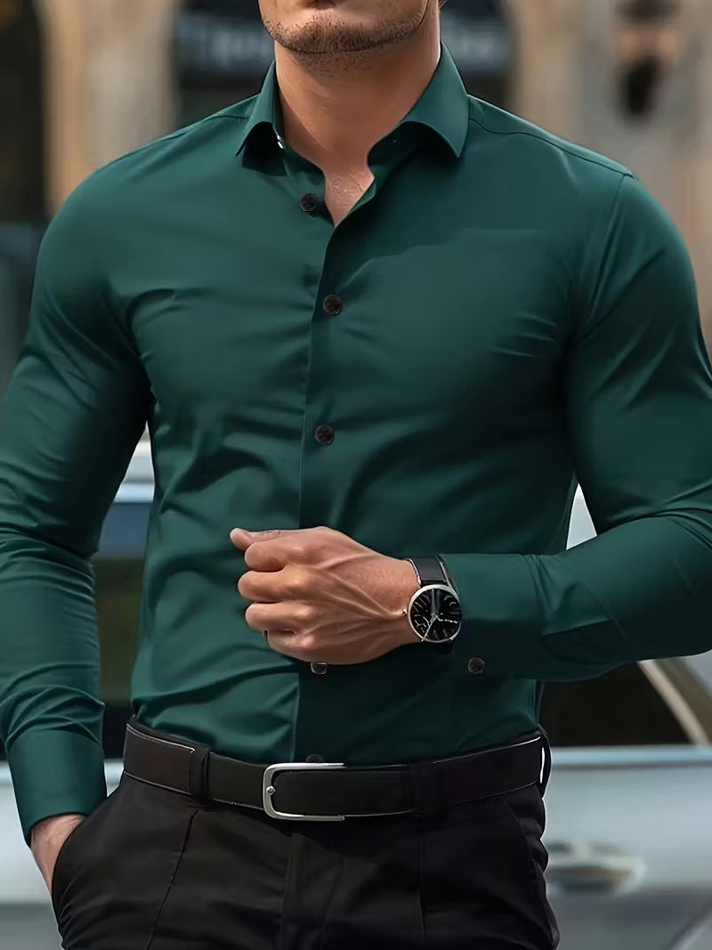 Elastic white button men's plus size shirt