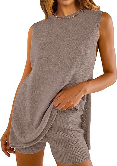 Solid color knitted loose sleeveless set