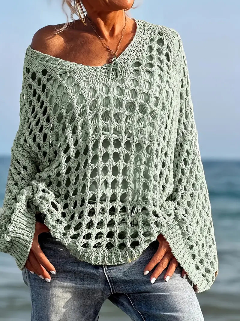 Fashionable openwork knit cardigan