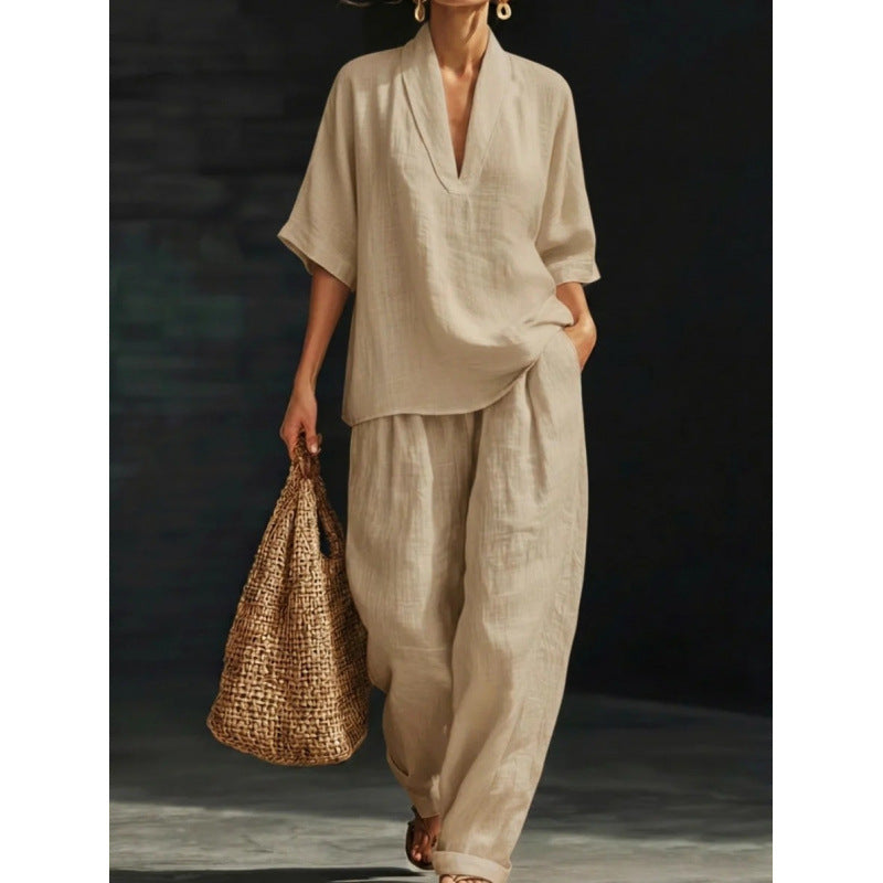 Loose, casual, comfortable, simple solid color two-piece set