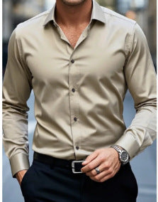 Elastic white button men's plus size shirt