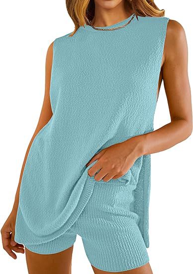 Solid color knitted loose sleeveless set