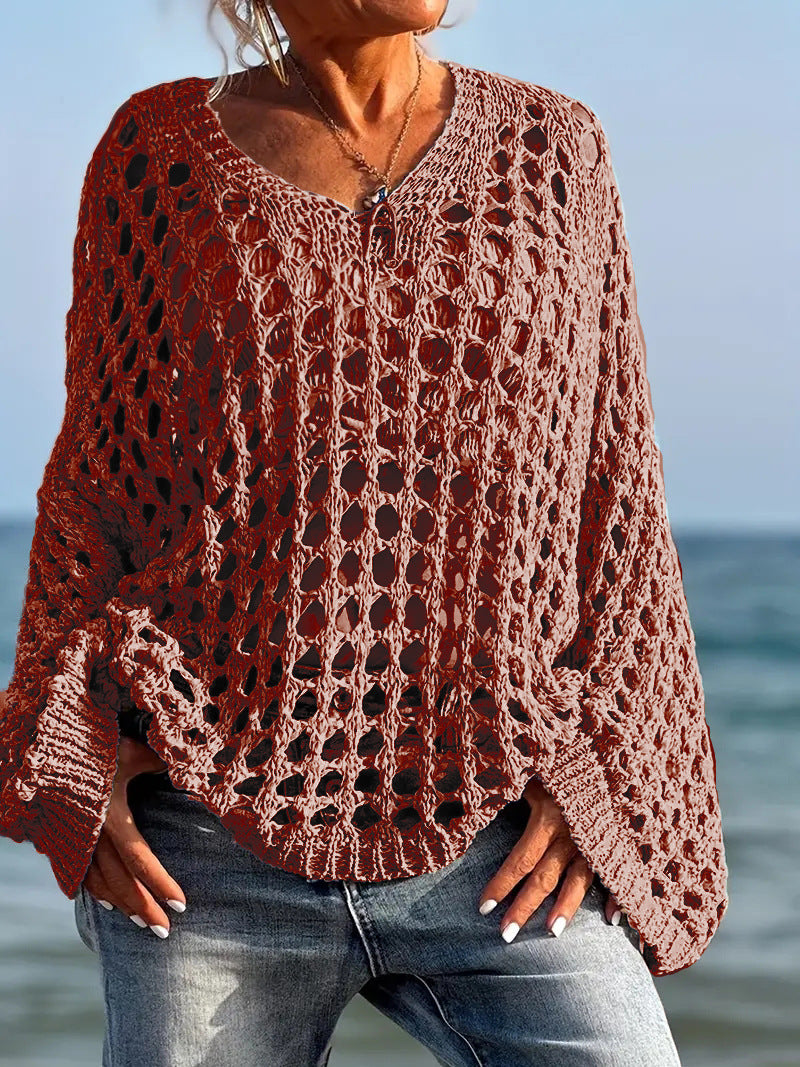 Fashionable openwork knit cardigan