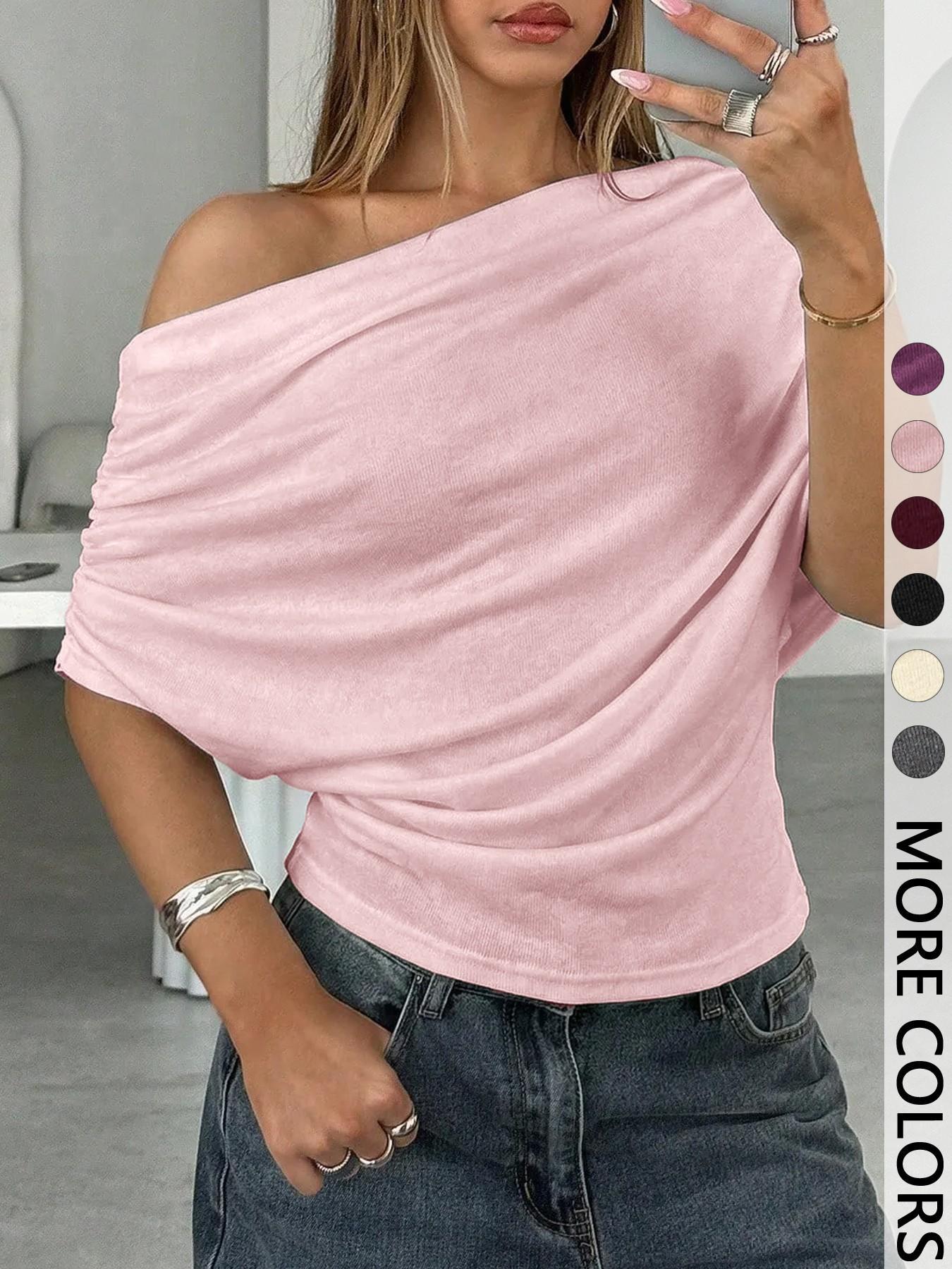 Sexy hot girl one-shoulder fitted top with batwing sleeves