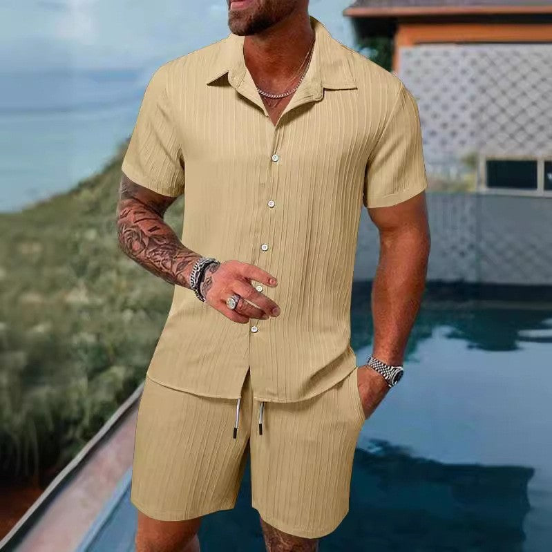 Casual loose cotton and linen short-sleeved shorts beach set