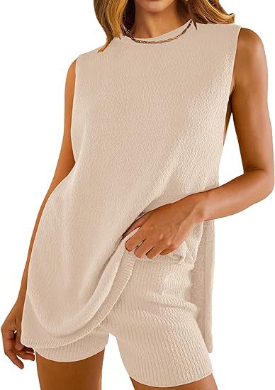 Solid color knitted loose sleeveless set