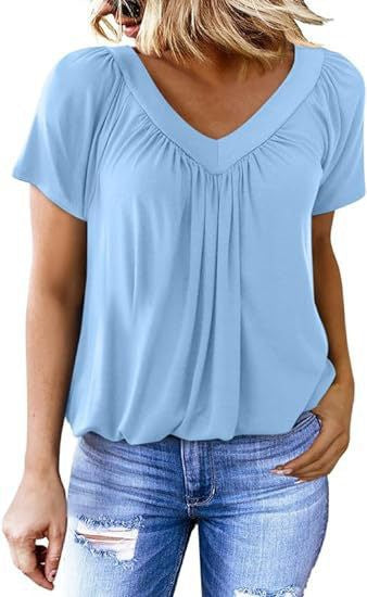 V-neck raglan sleeve pleated casual everyday lounge T-shirt