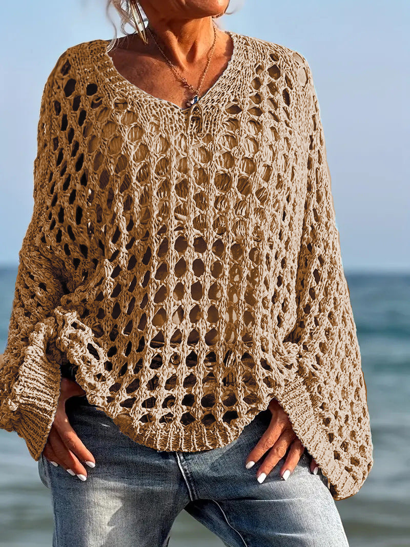 Fashionable openwork knit cardigan