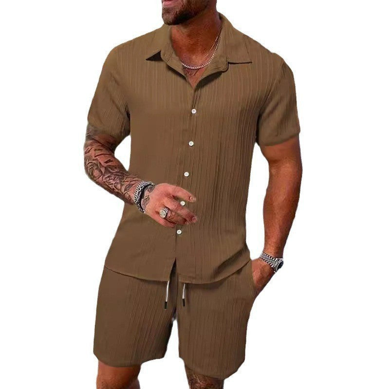 Casual loose cotton and linen short-sleeved shorts beach set