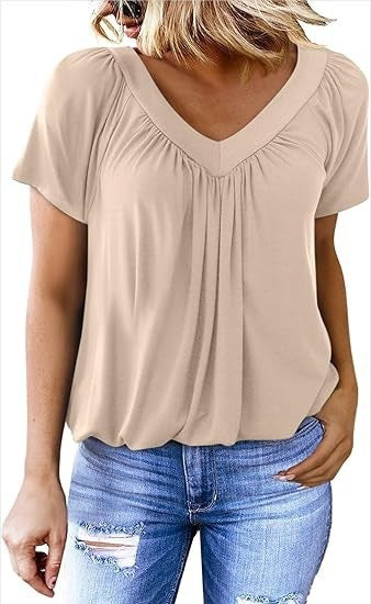 V-neck raglan sleeve pleated casual everyday lounge T-shirt