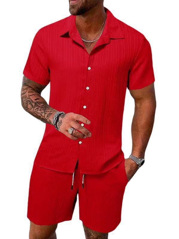 Casual loose cotton and linen short-sleeved shorts beach set