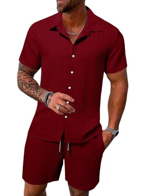 Casual loose cotton and linen short-sleeved shorts beach set