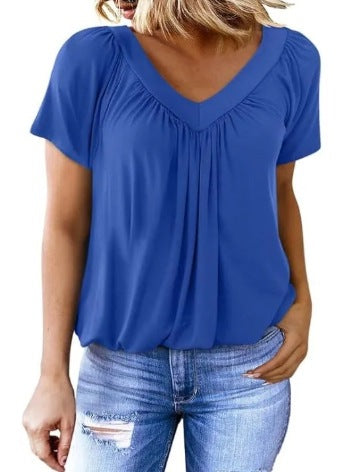 V-neck raglan sleeve pleated casual everyday lounge T-shirt