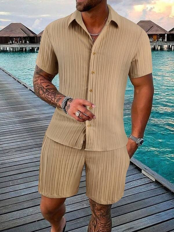 Casual loose cotton and linen short-sleeved shorts beach set