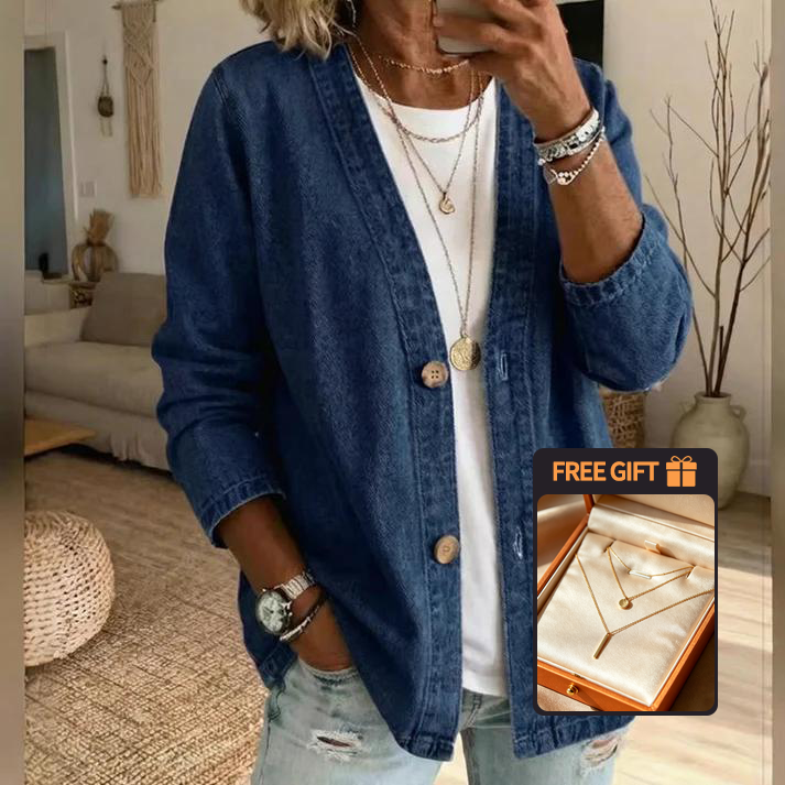 ✨ Women's classic button-down denim jacket, loose fit