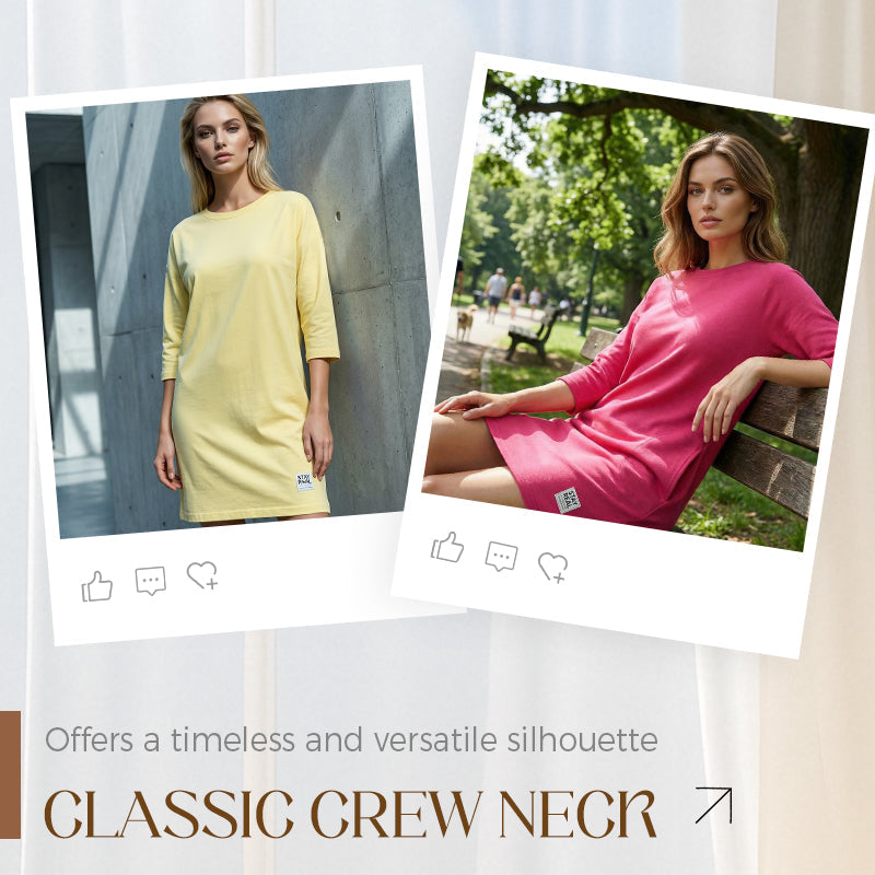 ✨🔥Round Neck, Three-Quarter Sleeve, Side Pocket Loose-Fitting T-Shirt Dress💕