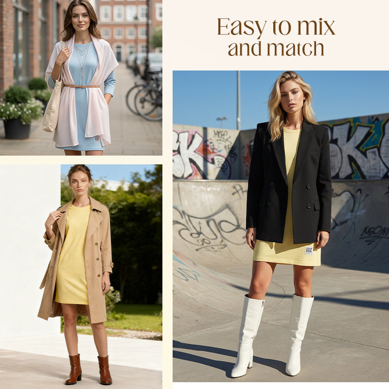 ✨🔥Round Neck, Three-Quarter Sleeve, Side Pocket Loose-Fitting T-Shirt Dress💕